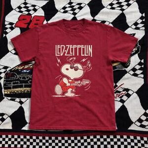 Snoopy Playing Guitar Led Zeppelin Shirt - Red Retro Rock Tee